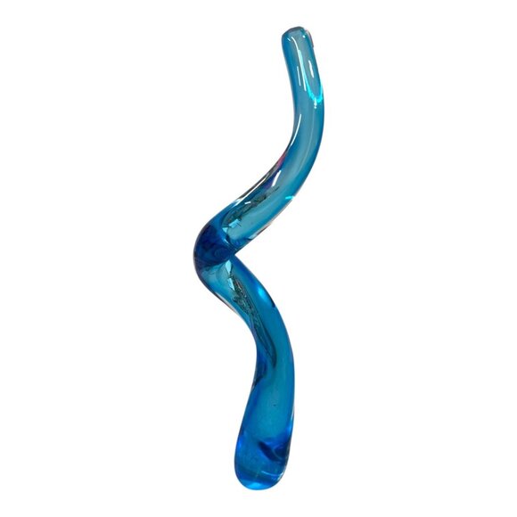 Art Blue Glass Wave Twisted Cone Sculpture Modern Art Decor Curved Abstract MCM - Picture 2 of 9